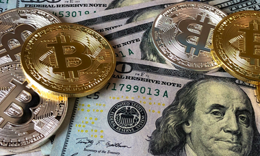 Immagine di monete bitcoin e banconote dollari