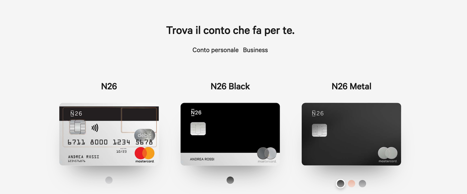 N26 Tipologie conti