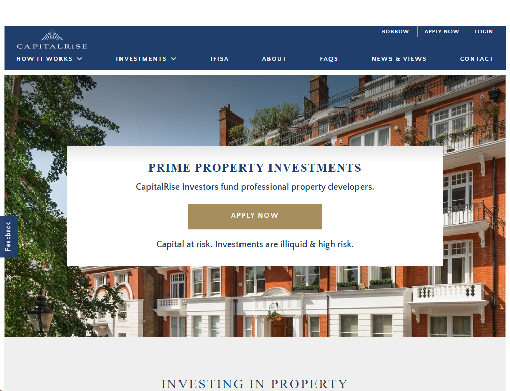 CapitalRise: Online platform for prime property lending and investing.